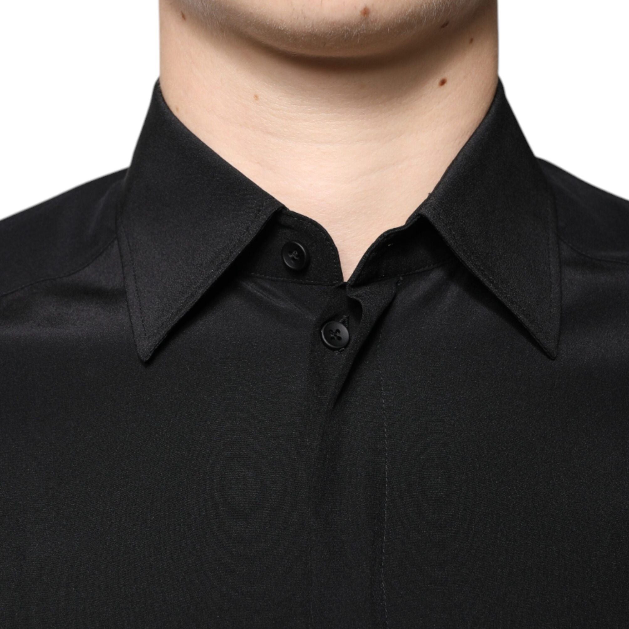Dolce & Gabbana Black Silk Long Sleeves GOLD Dress Shirt