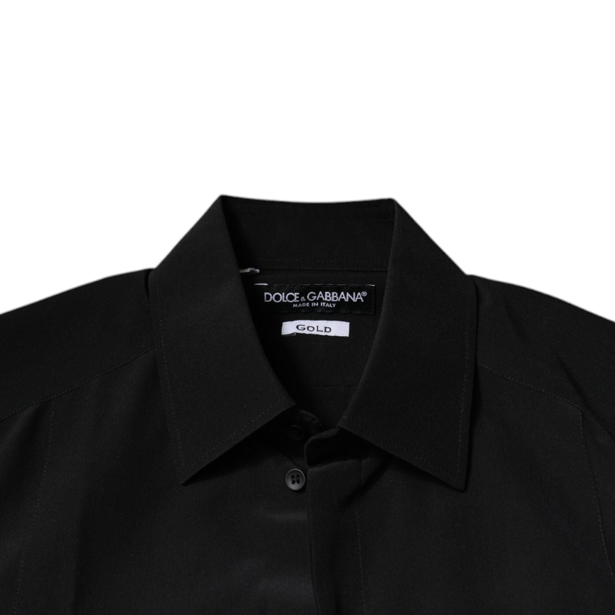 Dolce & Gabbana Black Silk Long Sleeves GOLD Dress Shirt