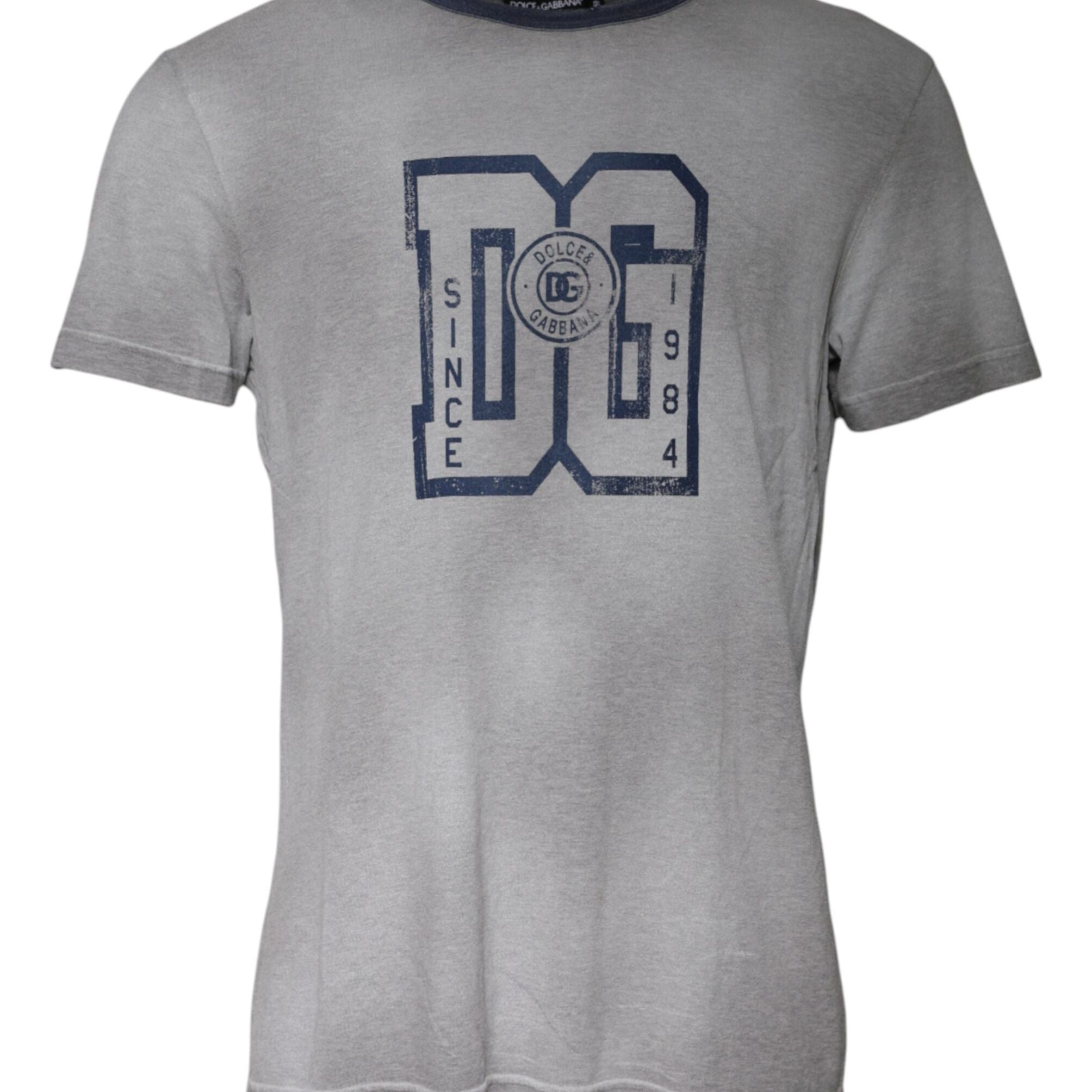 Dolce & Gabbana Gray Logo Print Cotton Crew Neck T-shirt