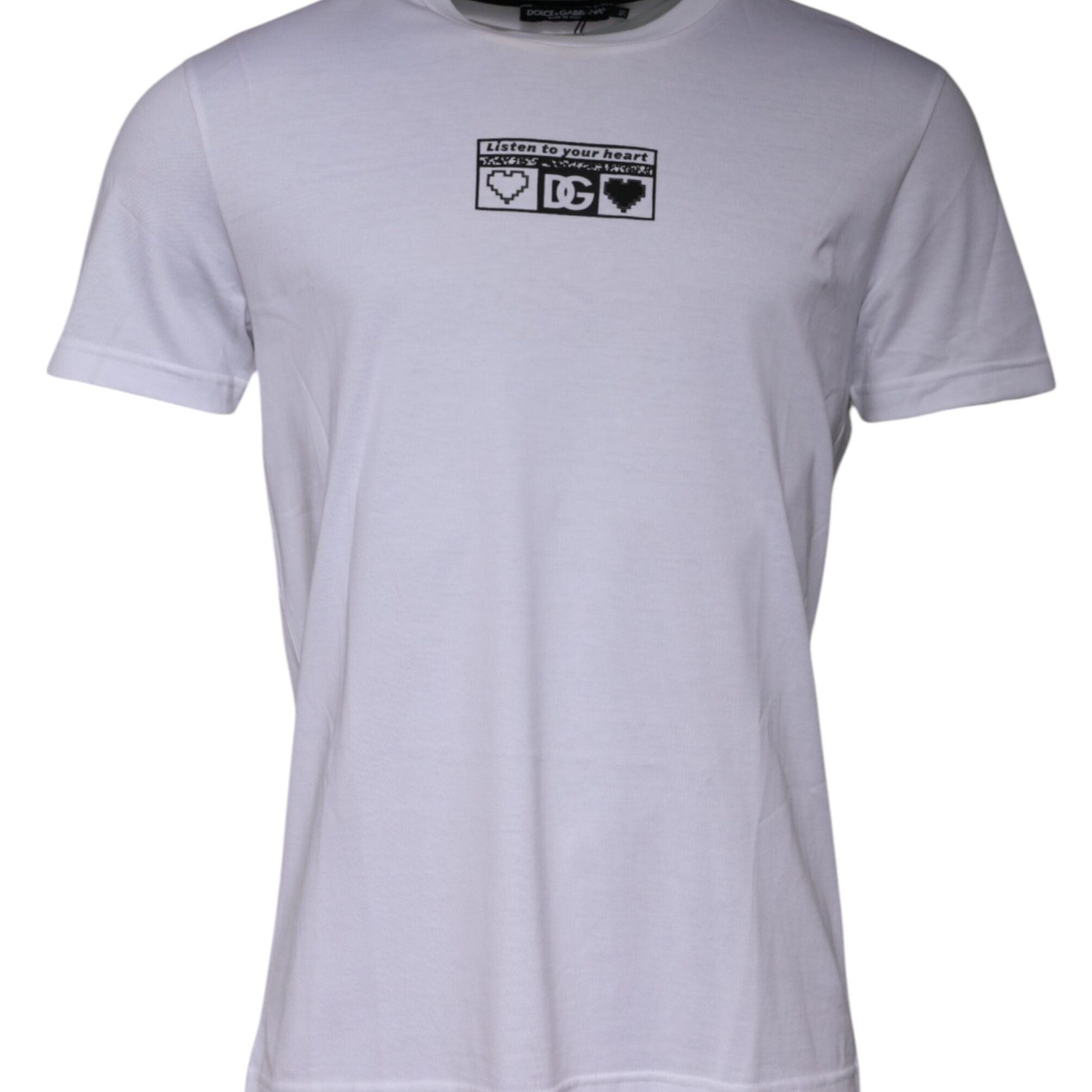 Dolce & Gabbana White Logo Print Cotton Crew Neck T-shirt