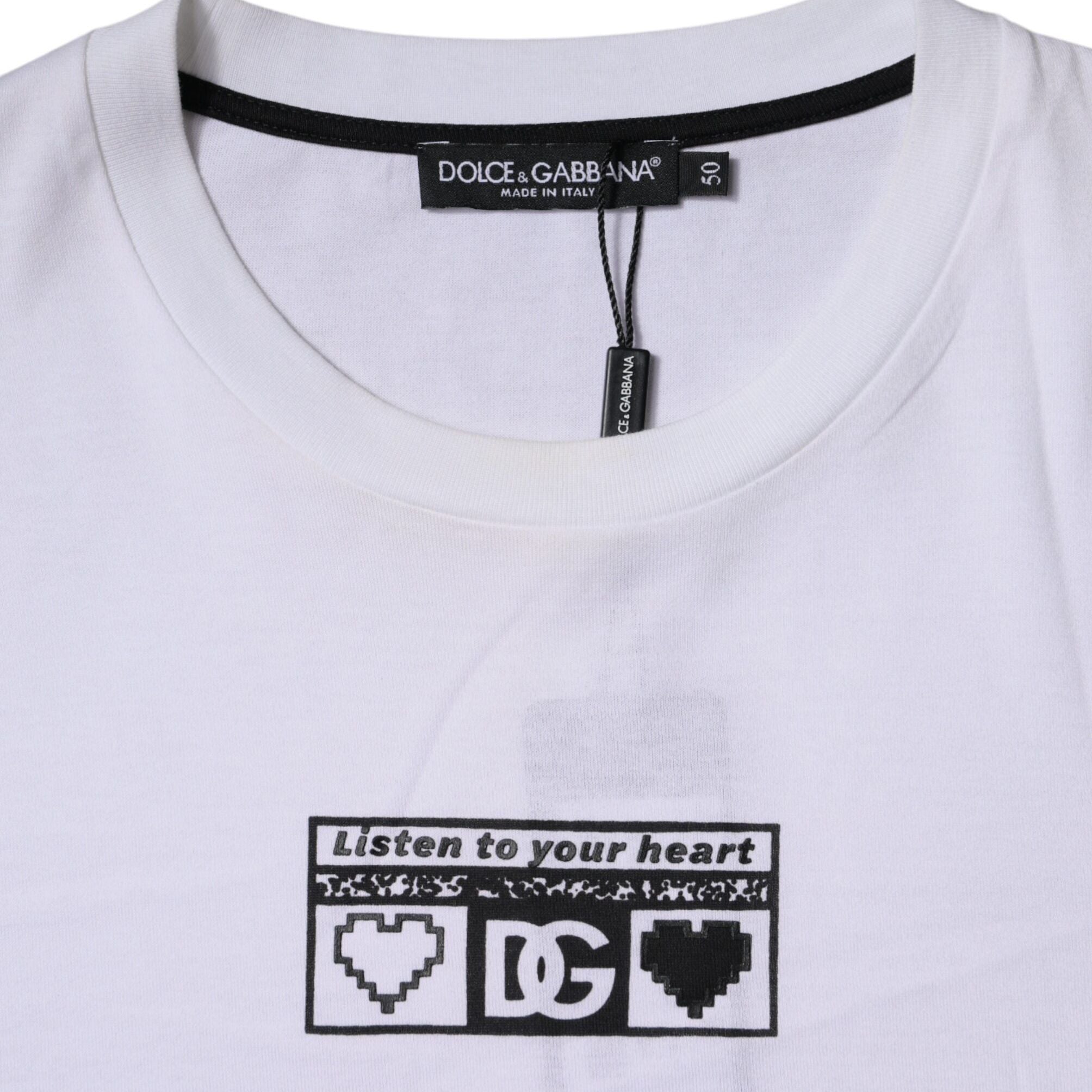 Dolce & Gabbana White Logo Print Cotton Crew Neck T-shirt