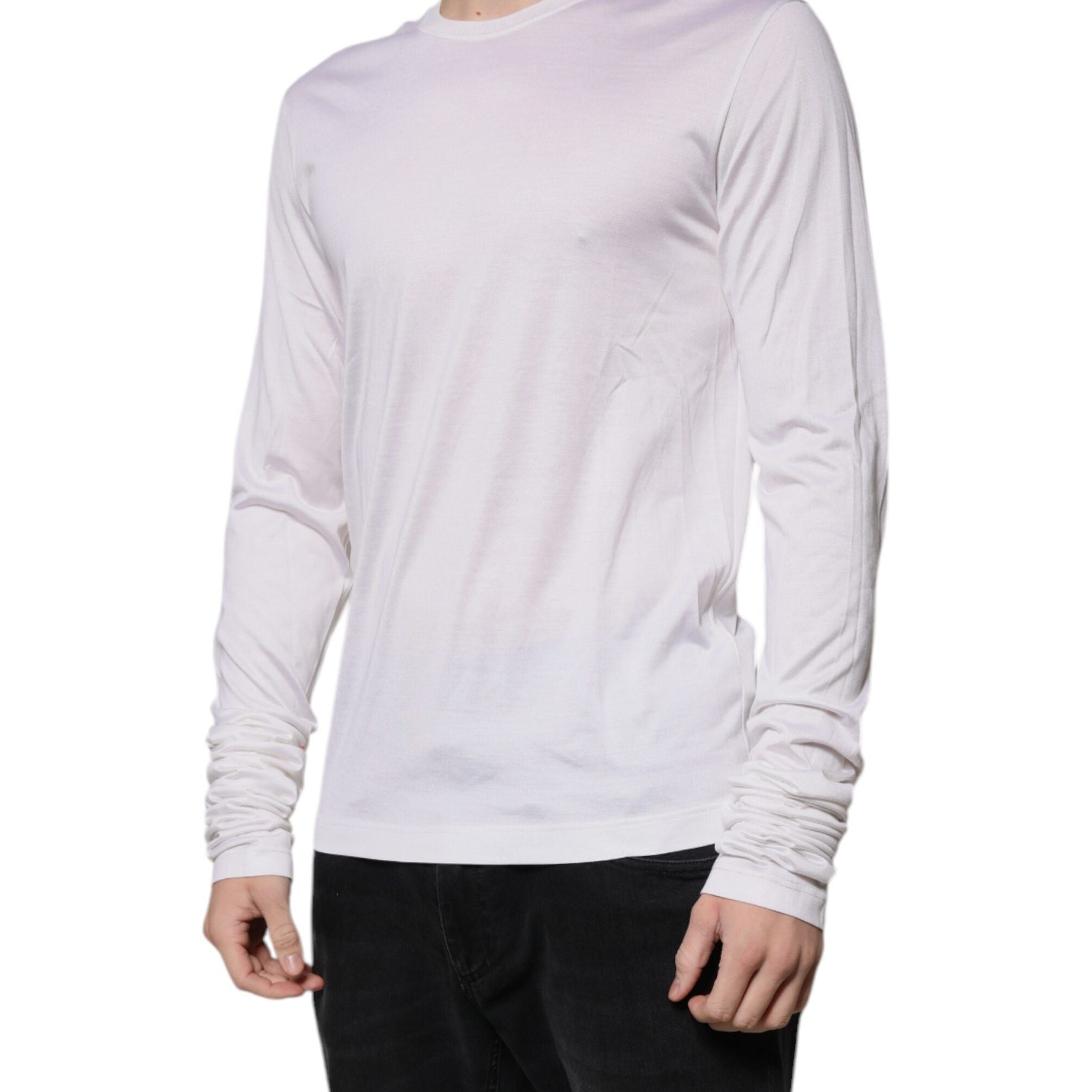 Dolce & Gabbana White Silk Crew Neck Men Pullover Sweater