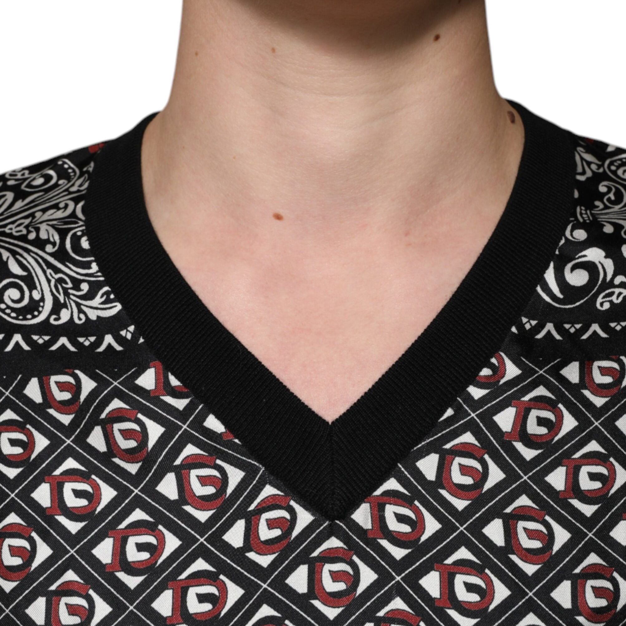 Dolce & Gabbana Black Logo Wool V-neck Pullover Sweater