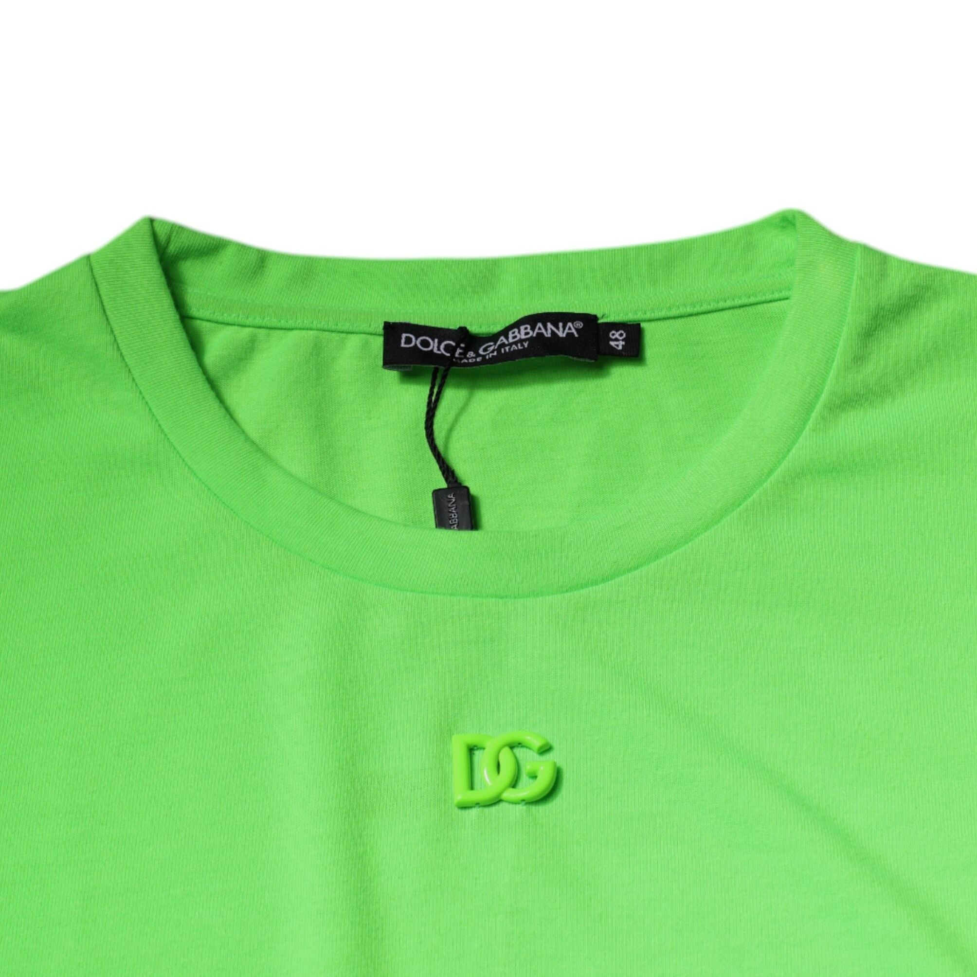 Dolce & Gabbana Green Logo Polyester Crew Neck T-shirt