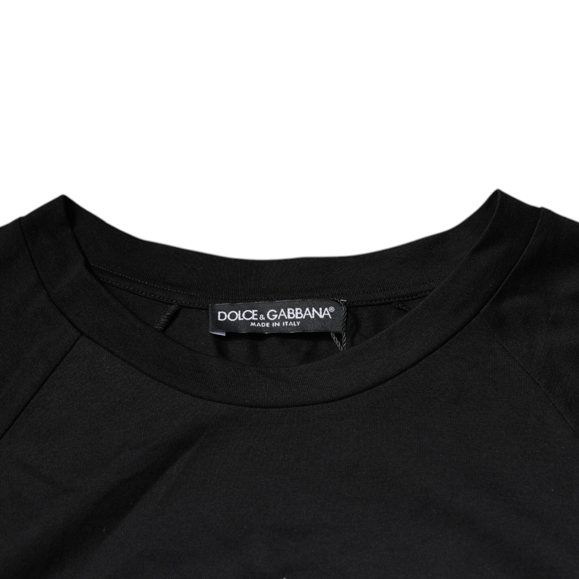 Dolce & Gabbana Black Logo Print Cotton Crew Neck T-shirt