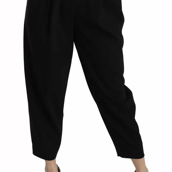 Dolce & Gabbana Black Wool High Waist Pleat Front Cropped Pants