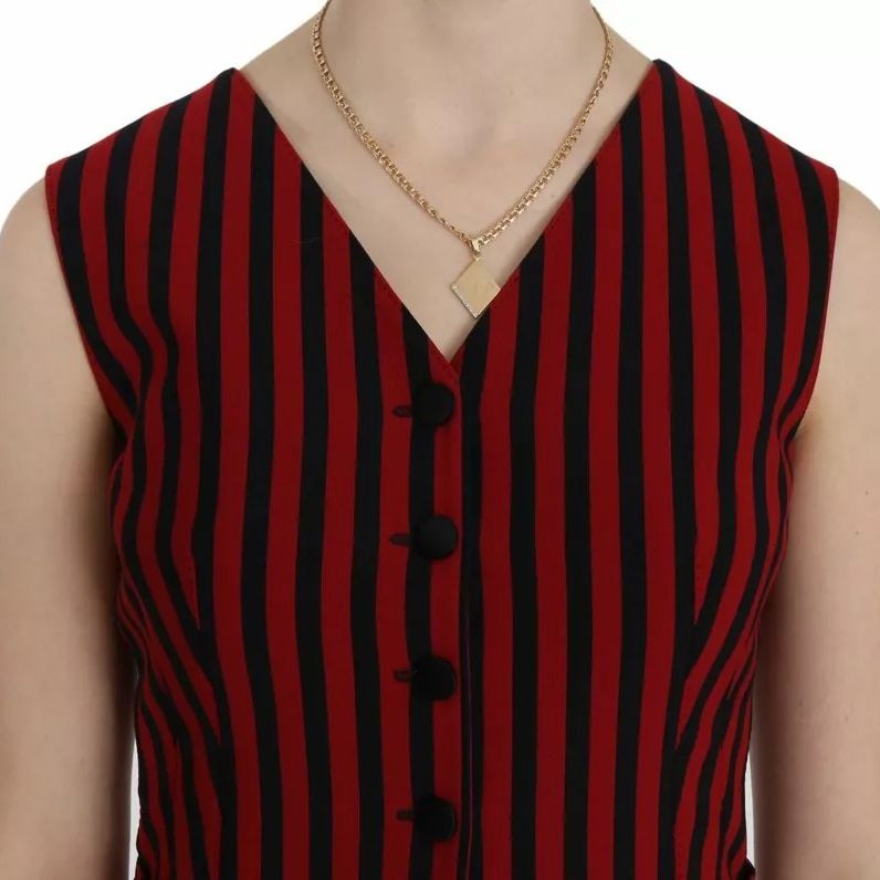 Dolce & Gabbana Red Black Stripe Vest Waistcoat Blouse Top