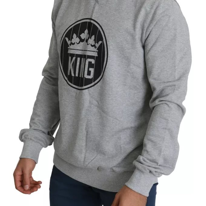 Dolce & Gabbana Gray Crown King Print Cotton Pullover Sweater