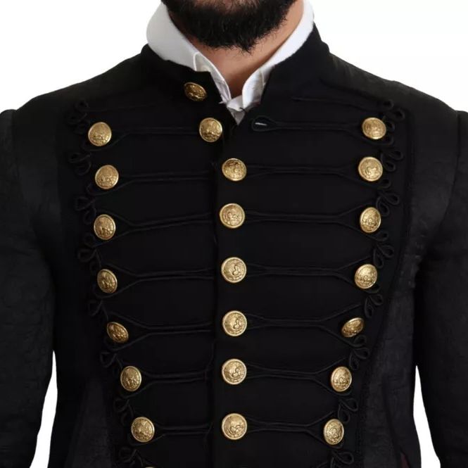Dolce & Gabbana Black Button Embellished Military Jacket