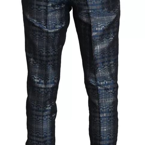 Dolce & Gabbana Blue Silver Shiny 2 Piece Slim GOLD Suit