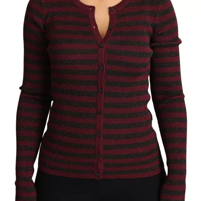 Dolce & Gabbana Black Red Striped Womens Cardigan Sweater