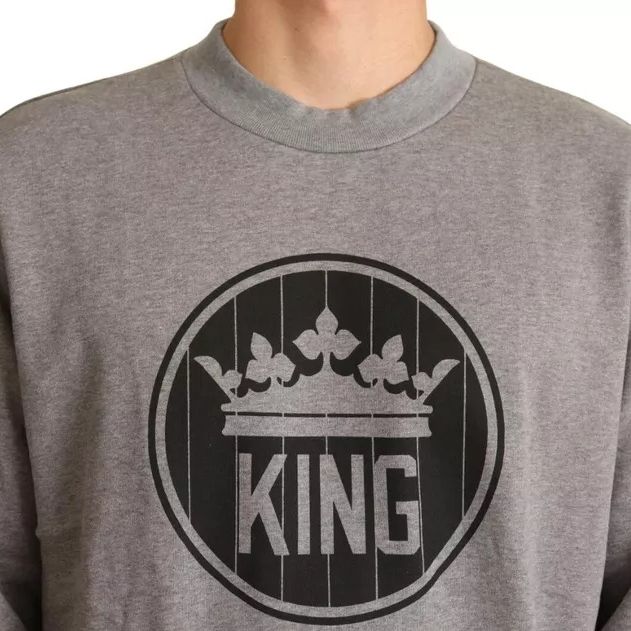 Dolce & Gabbana Gray Crown King Cotton Pullover Sweater