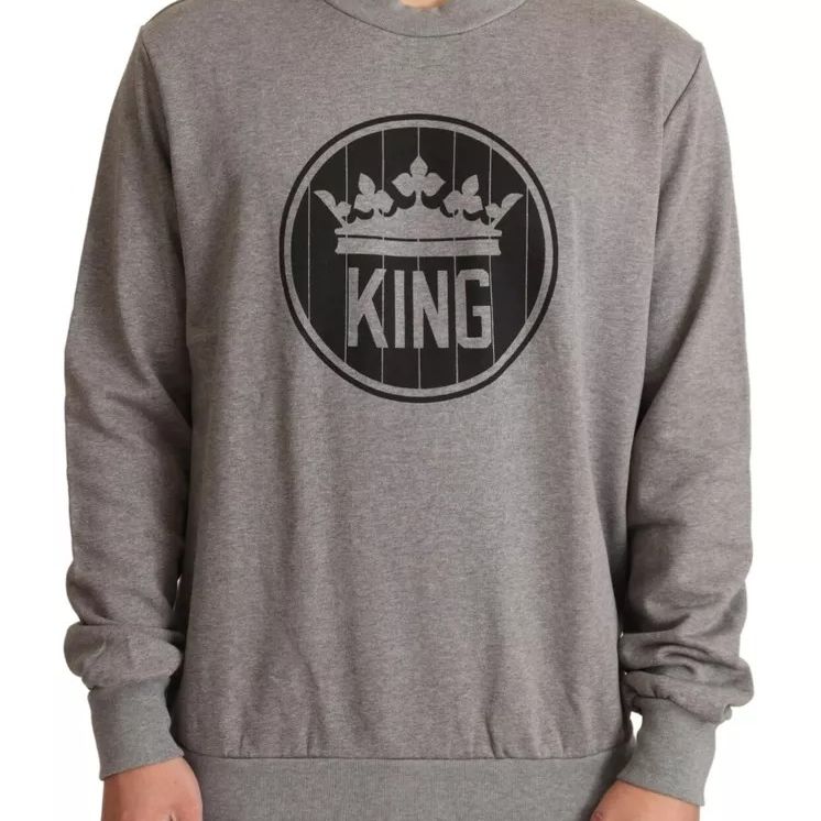 Dolce & Gabbana Gray Crown King Cotton Pullover Sweater