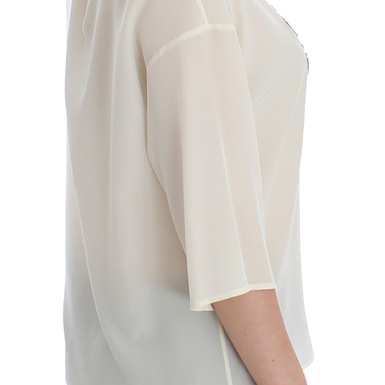 Dolce & Gabbana White Sequined Key Silk Blouse T-shirt Top