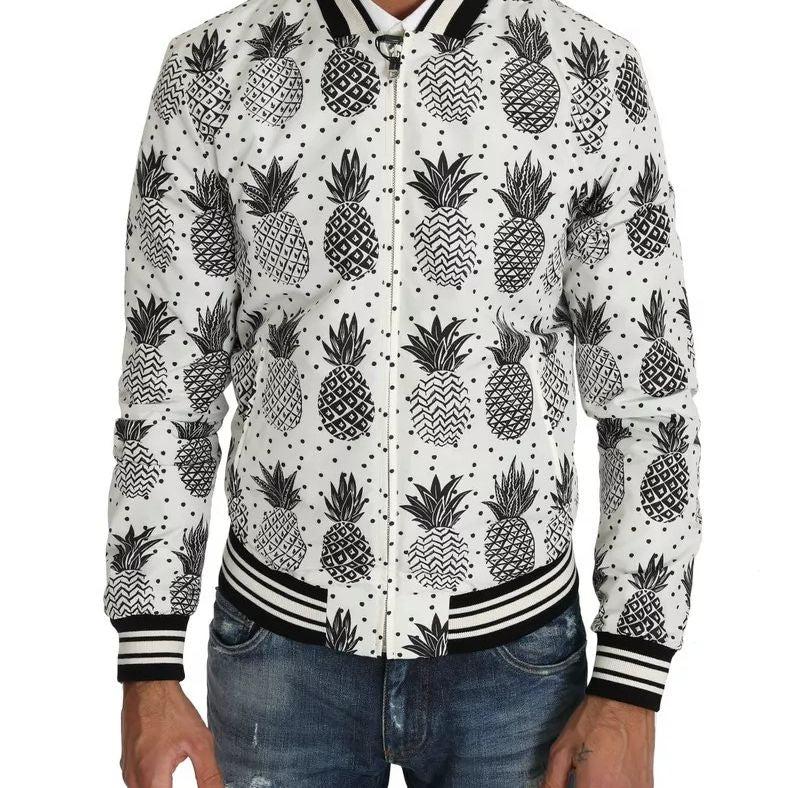 Dolce & Gabbana White Black Pineapple Bomber Coat Jacket