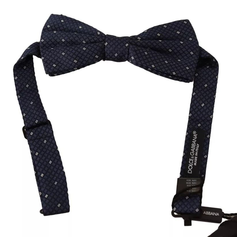 Dolce & Gabbana Blue Patterned Silk Adjustable Neck Bow Tie Men