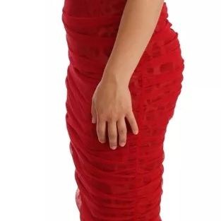 Dolce & Gabbana Brown Leopard Red Tulle Sheath Midi Dress