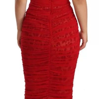 Dolce & Gabbana Brown Leopard Red Tulle Sheath Midi Dress