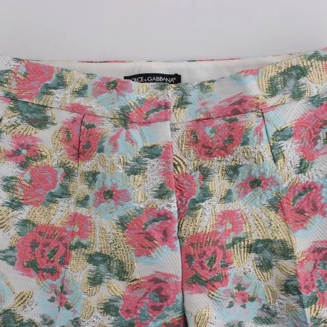 Dolce & Gabbana White Pink Floral Brocade Pants