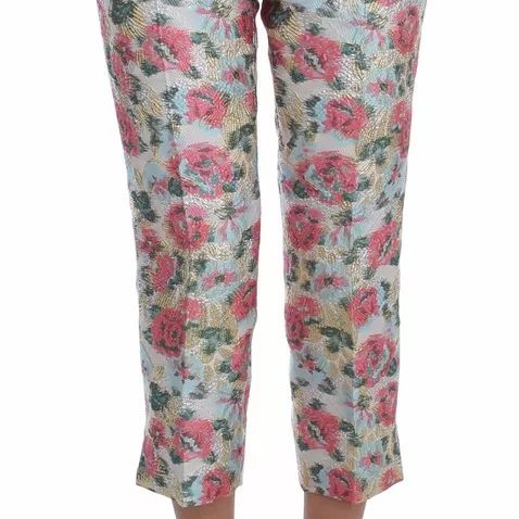 Dolce & Gabbana White Pink Floral Brocade Pants