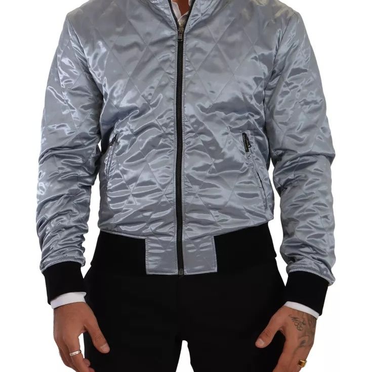 Dolce & Gabbana Light Blue Bomber Coat Men Jacket