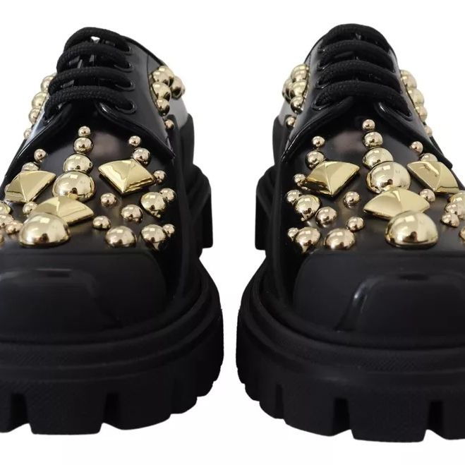Dolce & Gabbana Black Leather Trekking Derby Embellished Shoes