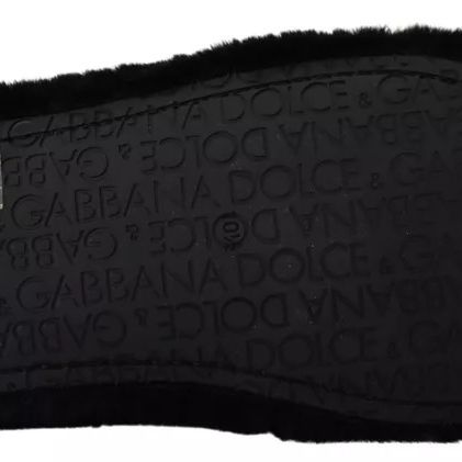 Dolce & Gabbana Black Polyester Faux Fur Mens Flats Sandals Shoes