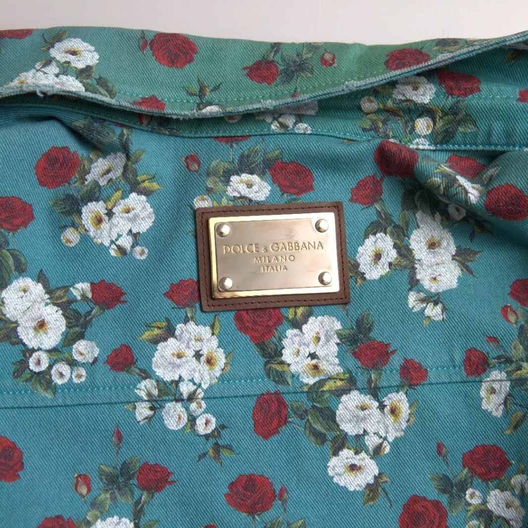 Dolce & Gabbana Blue Floral Cotton Button Down Denim Shirt