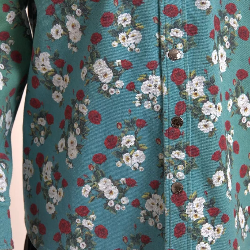 Dolce & Gabbana Blue Floral Cotton Button Down Denim Shirt