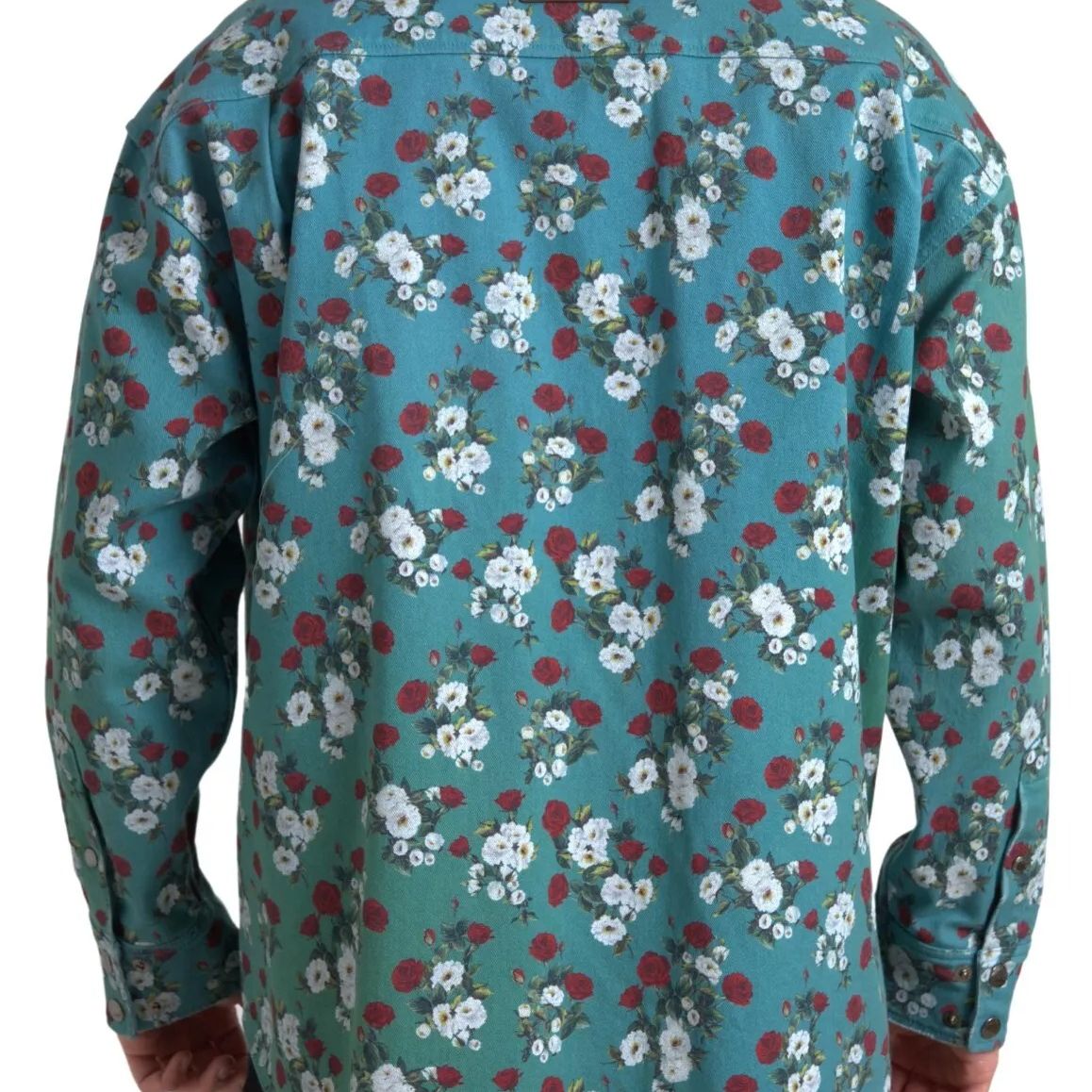Dolce & Gabbana Blue Floral Cotton Button Down Denim Shirt