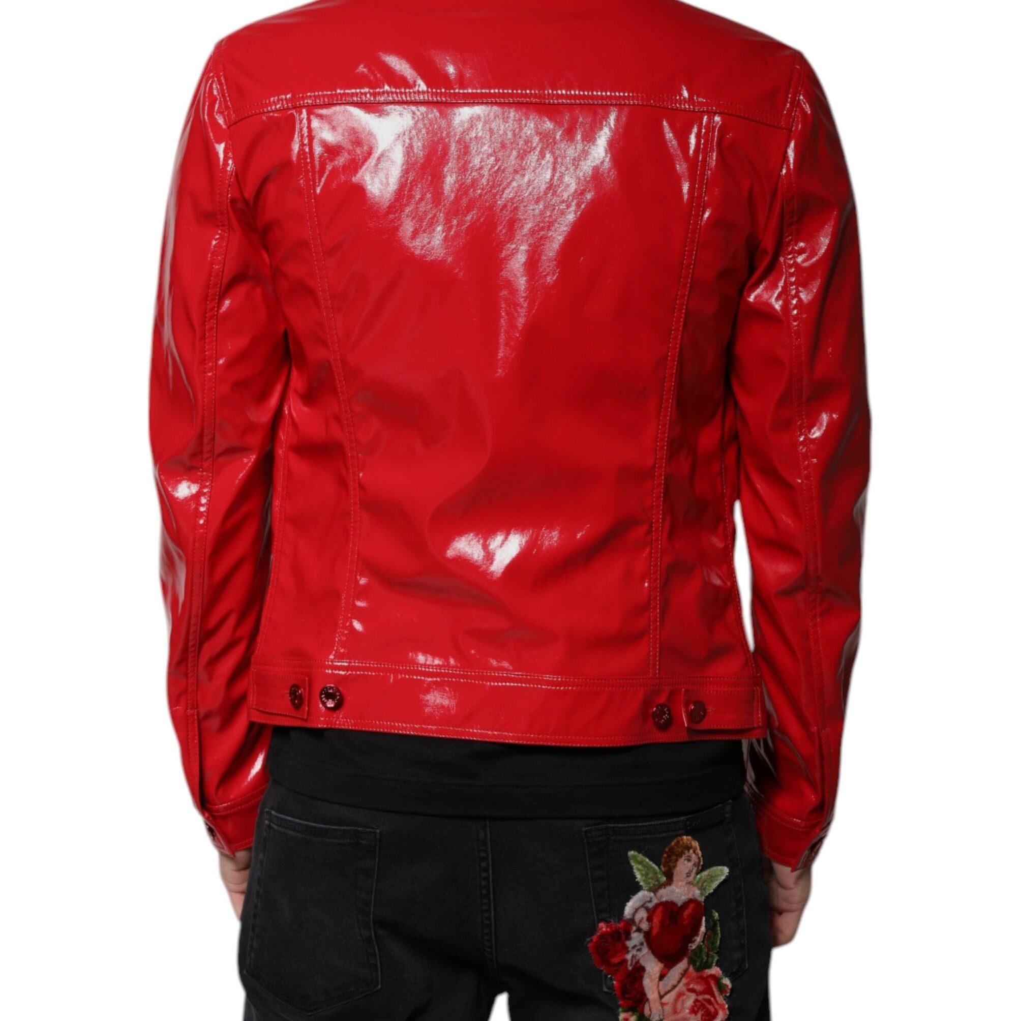 Dolce & Gabbana Red Polyester Button Down Collared Jacket