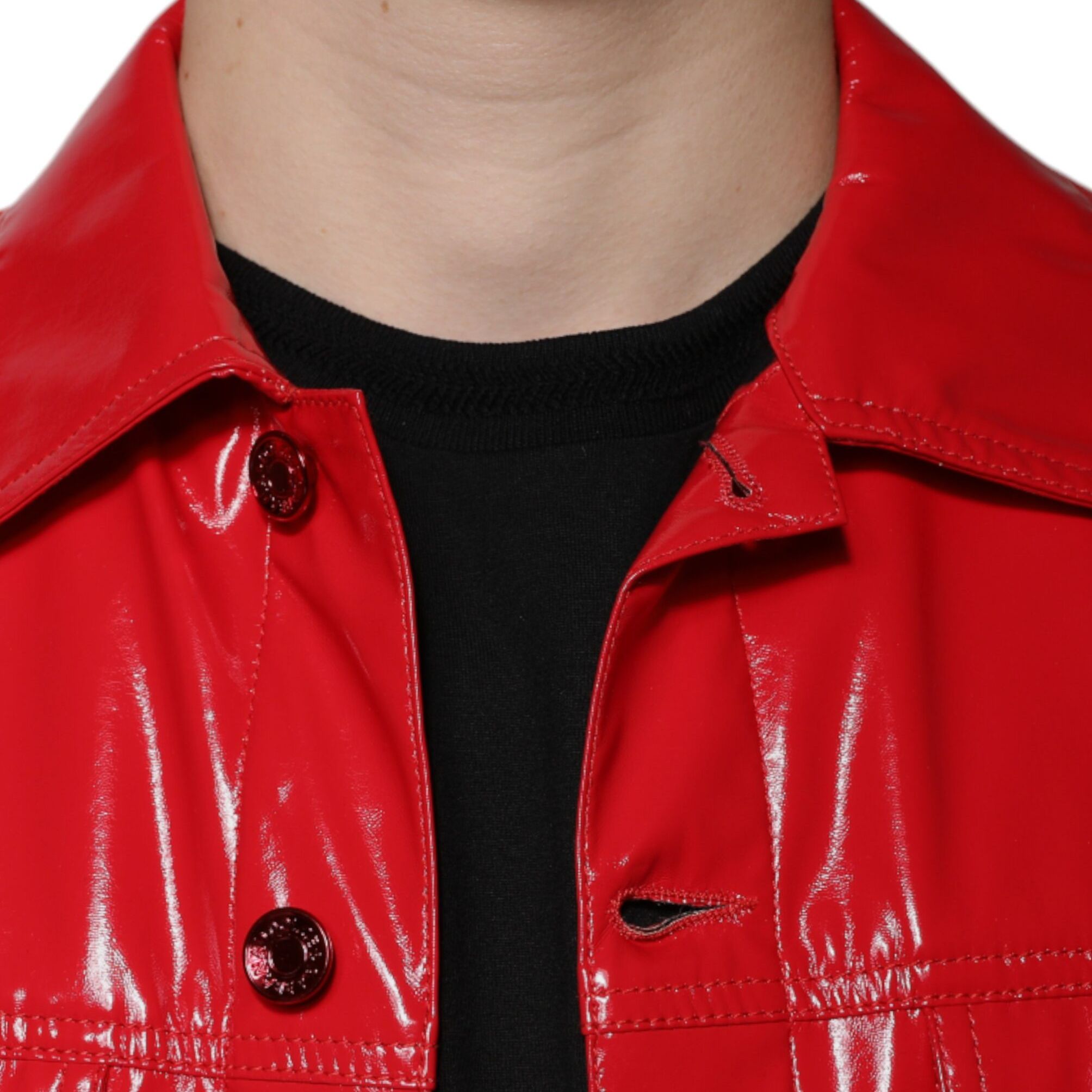 Dolce & Gabbana Red Polyester Button Down Collared Jacket