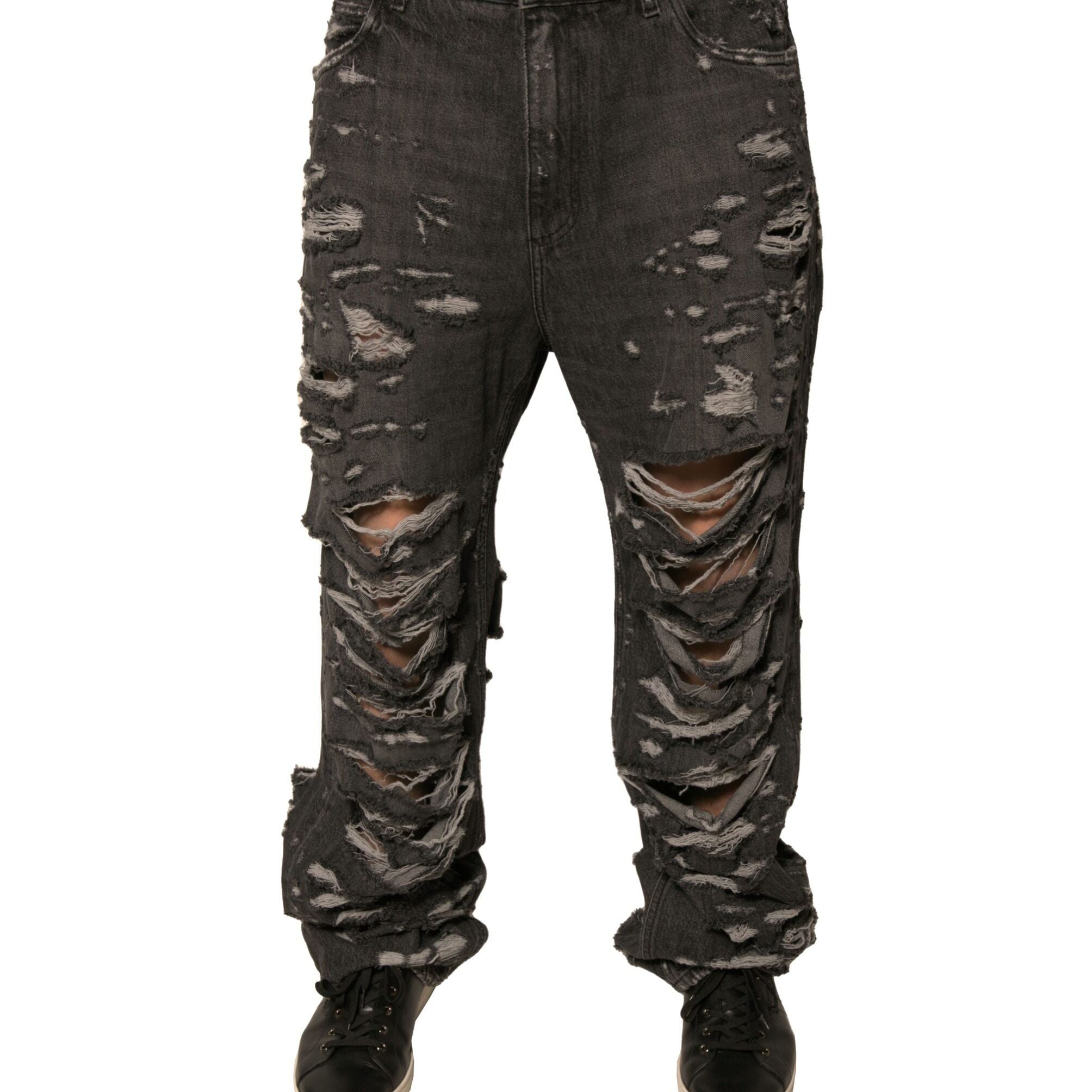 Dolce & Gabbana Gray Tattered Cotton Straight Men Denim Jeans