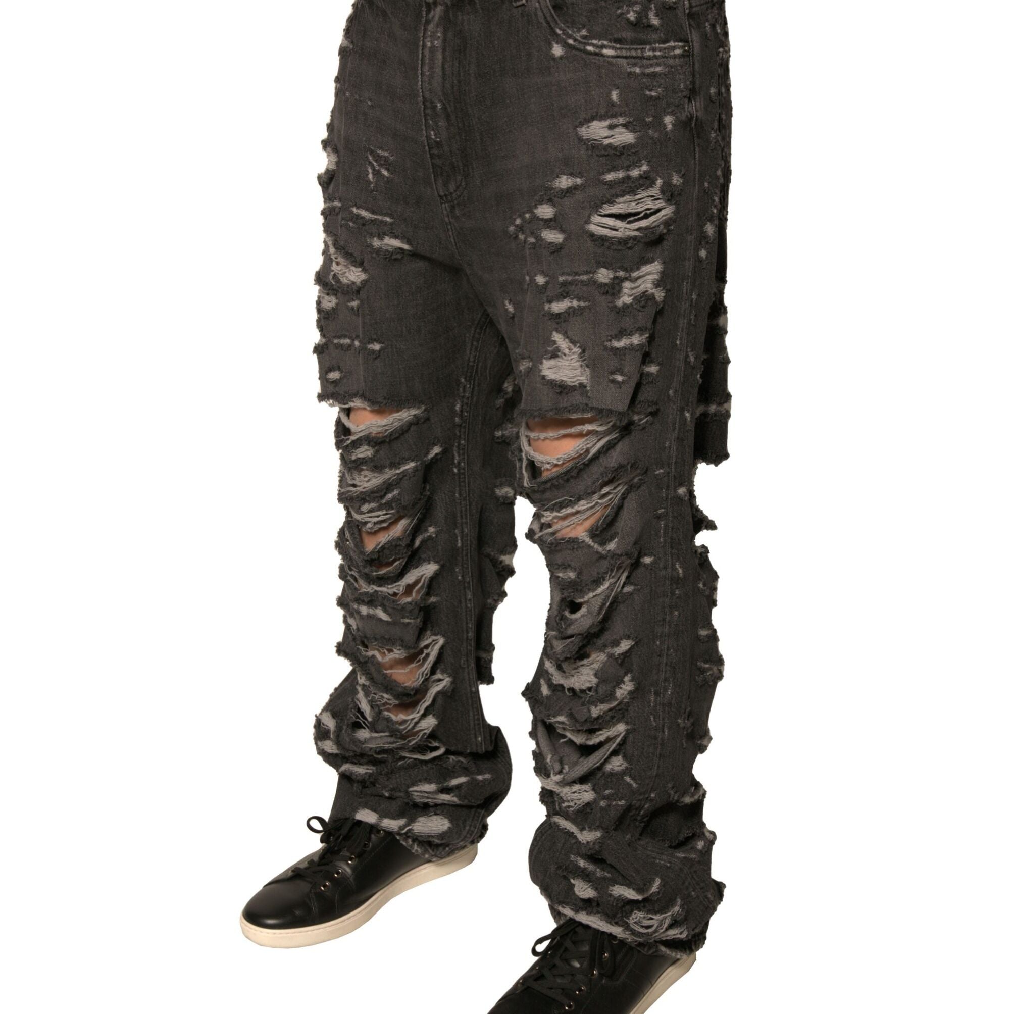 Dolce & Gabbana Gray Tattered Cotton Straight Men Denim Jeans