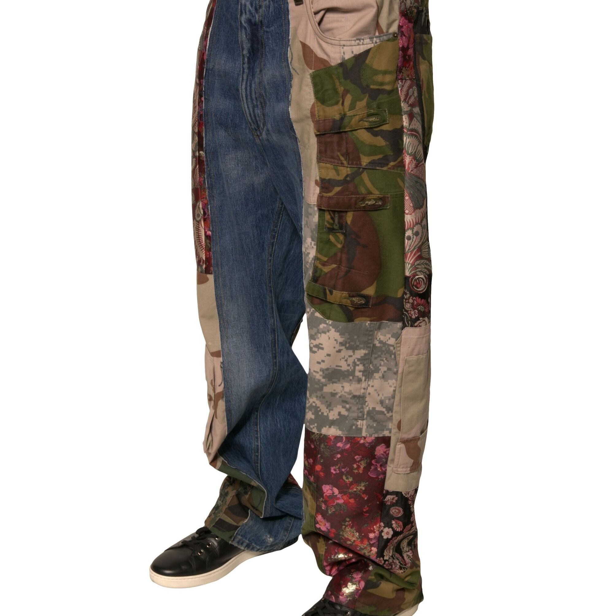 Dolce & Gabbana Blue Patchwork Cotton Straight Denim Jeans