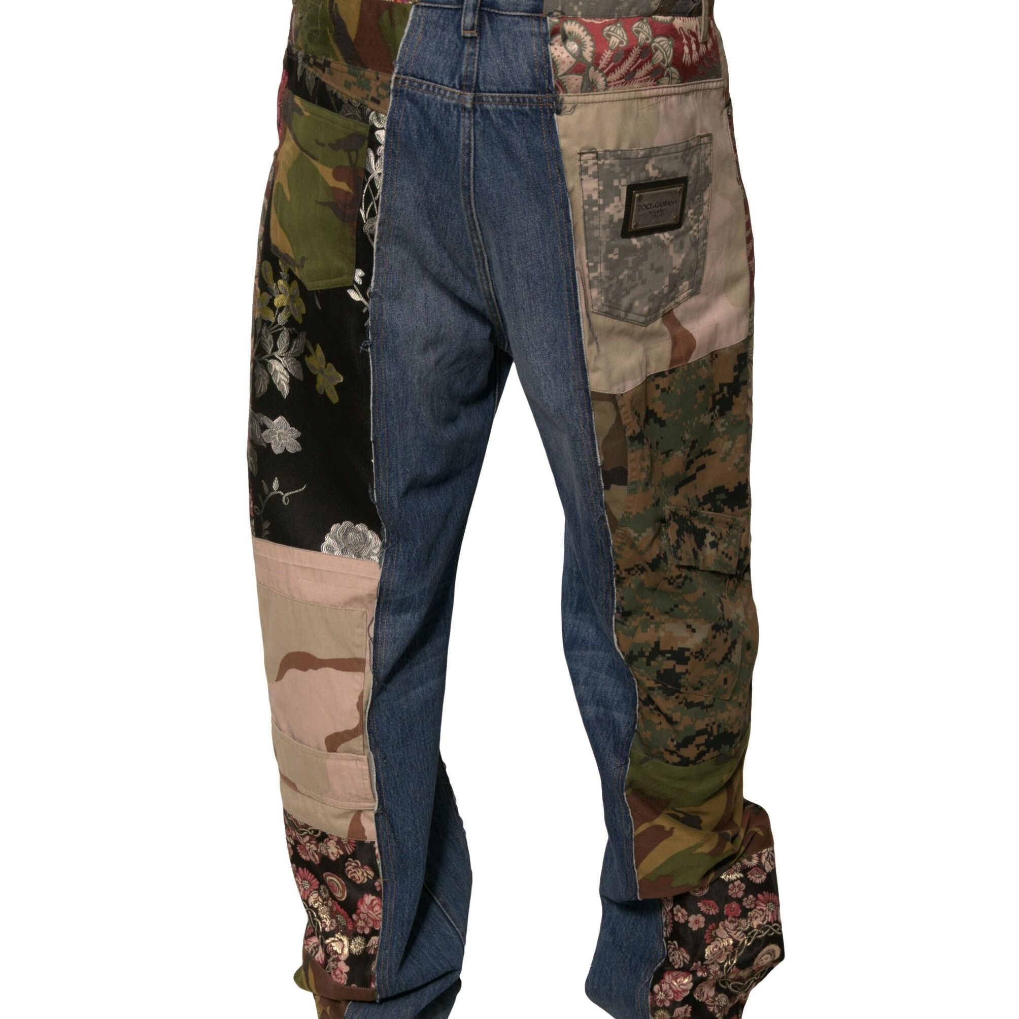 Dolce & Gabbana Blue Patchwork Cotton Straight Denim Jeans