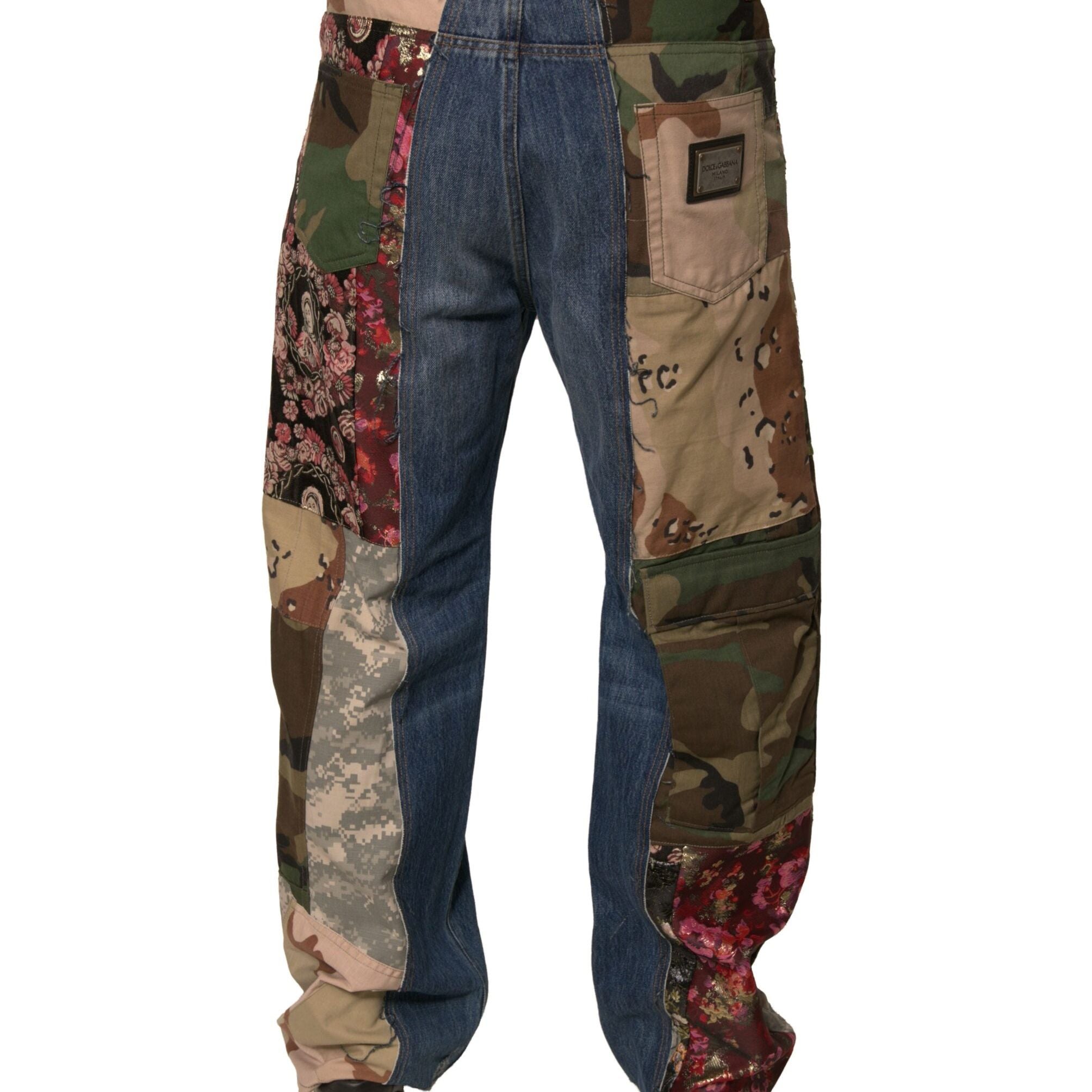 Dolce & Gabbana Blue Patchwork Cotton Straight Denim Jeans