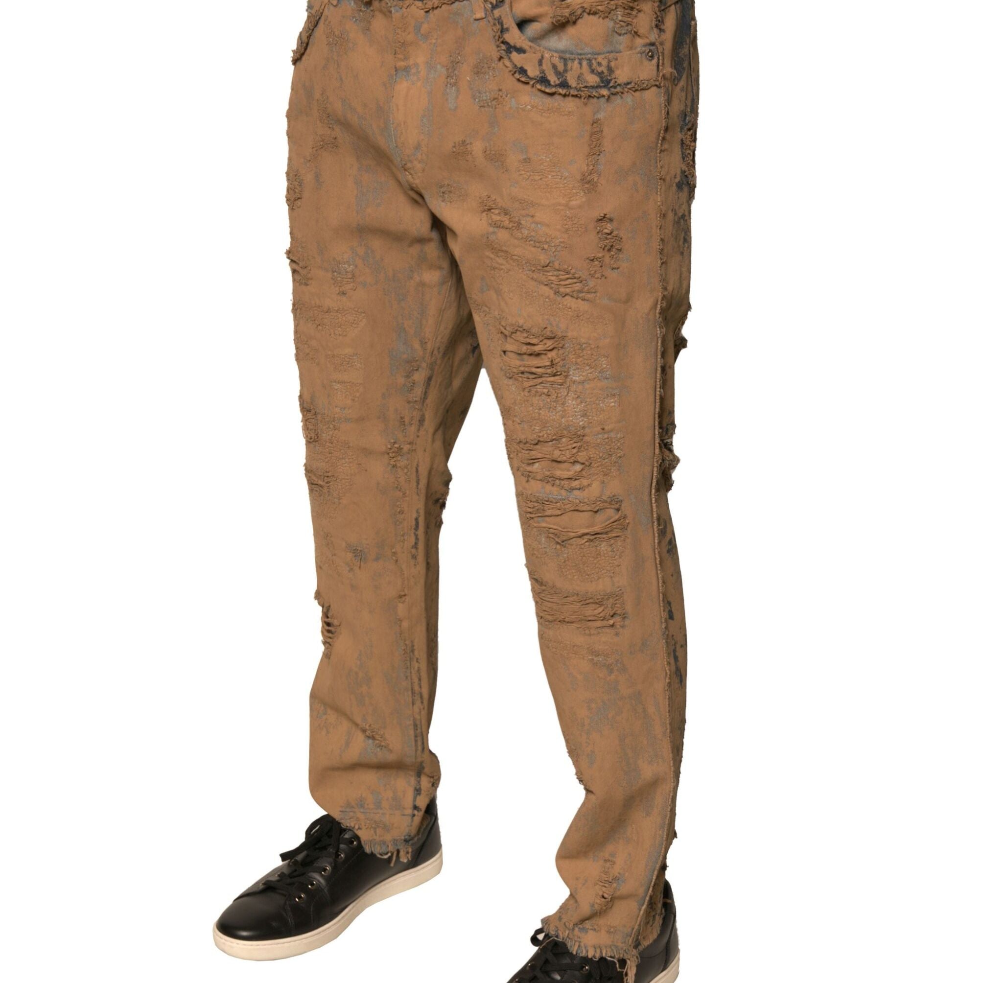 Dolce & Gabbana Brown Tattered Cotton Skinny Denim Jeans