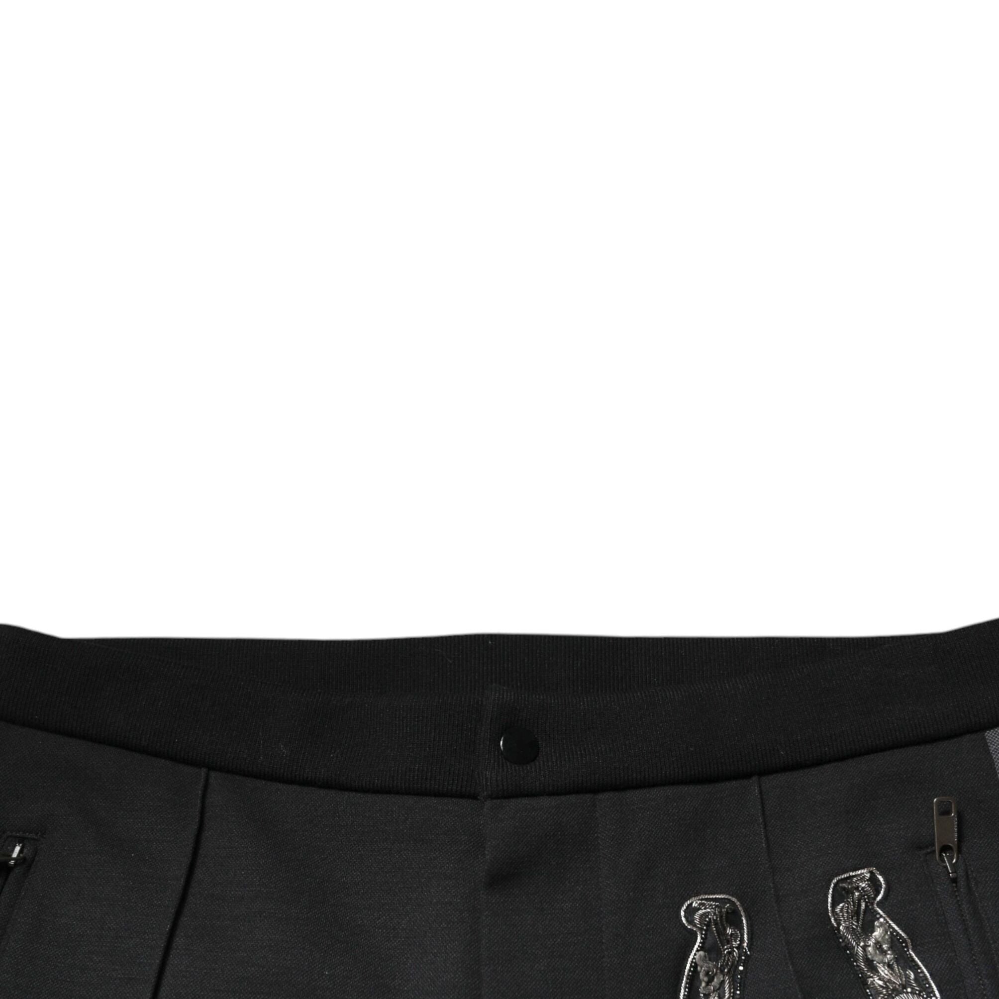 Dolce & Gabbana Black Horseshoe Embellished Wool Slim Fit Pants