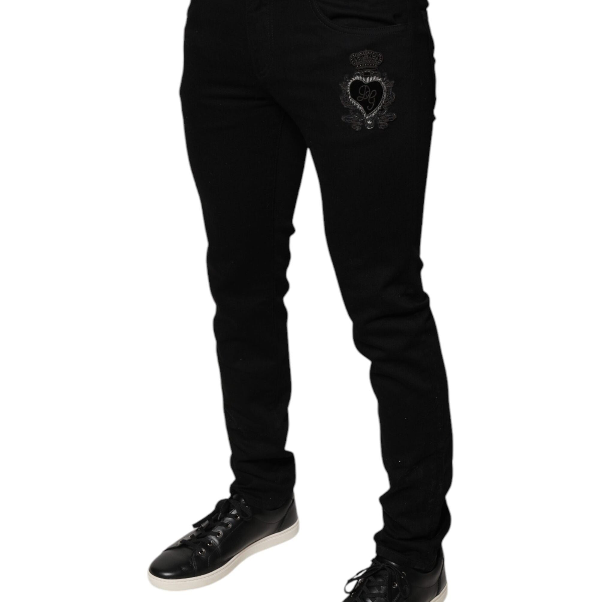 Dolce & Gabbana Black DG Crown Logo Cotton Skinny Denim Jeans