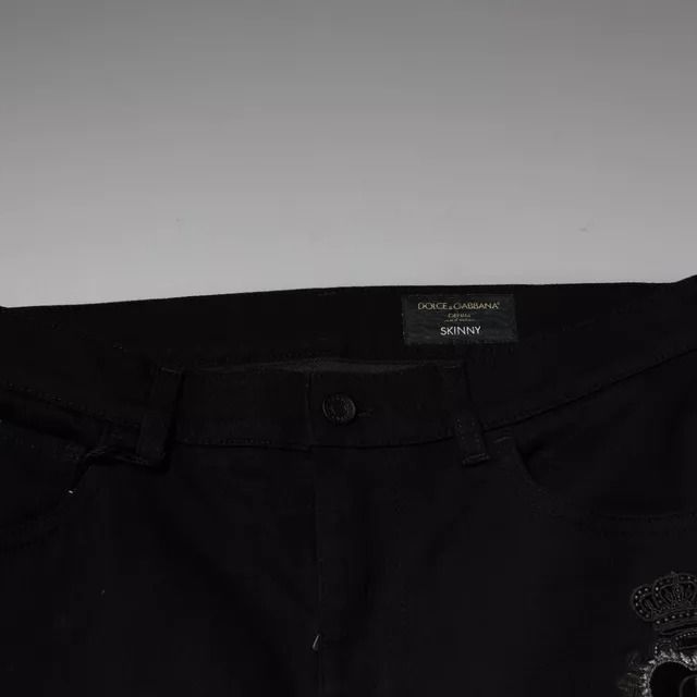 Dolce & Gabbana Black DG Crown Logo Cotton Skinny Denim Jeans