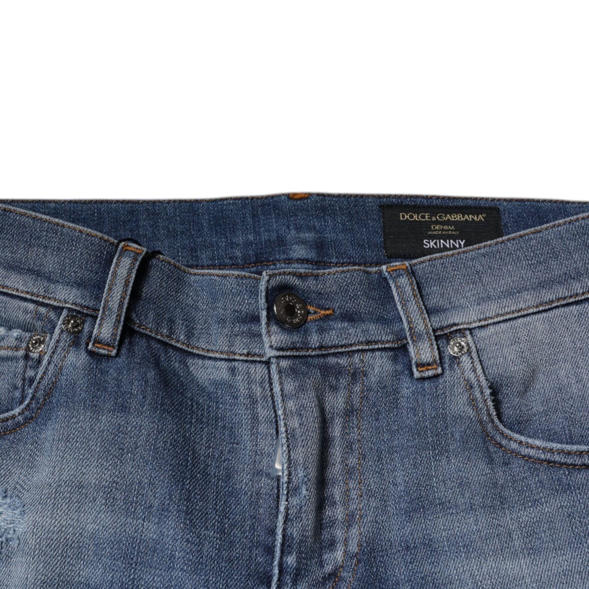 Dolce & Gabbana Blue Tattered Cotton Stretch Skinny Denim Jeans