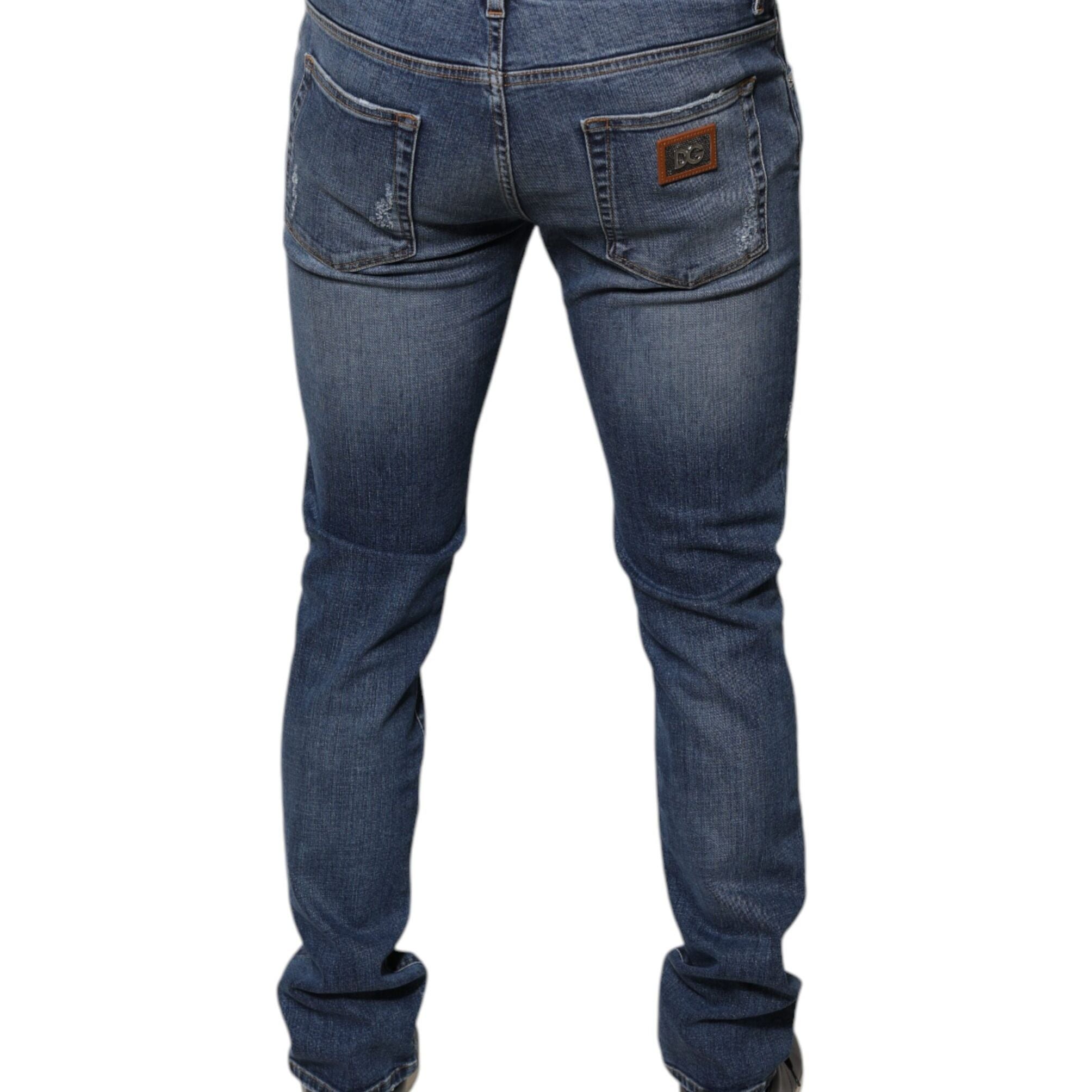 Dolce & Gabbana Blue Tattered Cotton Stretch Skinny Denim Jeans