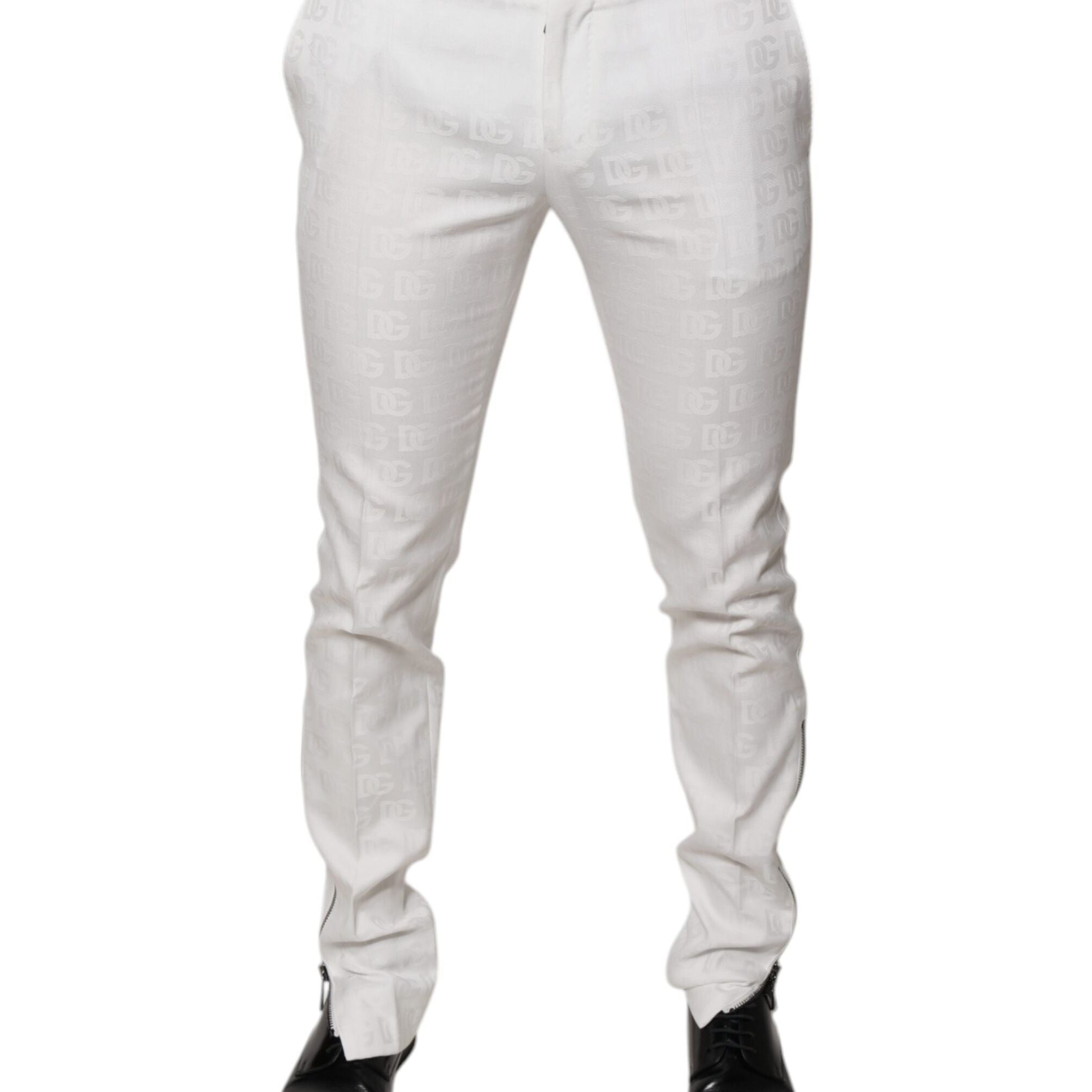 Dolce & Gabbana White Cotton Tapered Formal Dress Pants