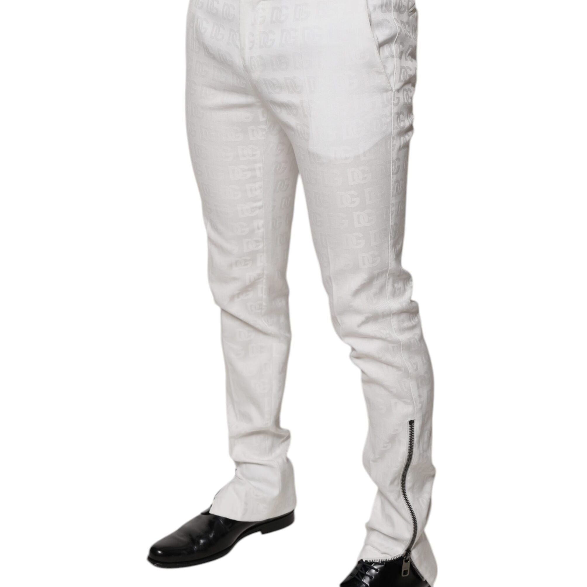 Dolce & Gabbana White Cotton Tapered Formal Dress Pants