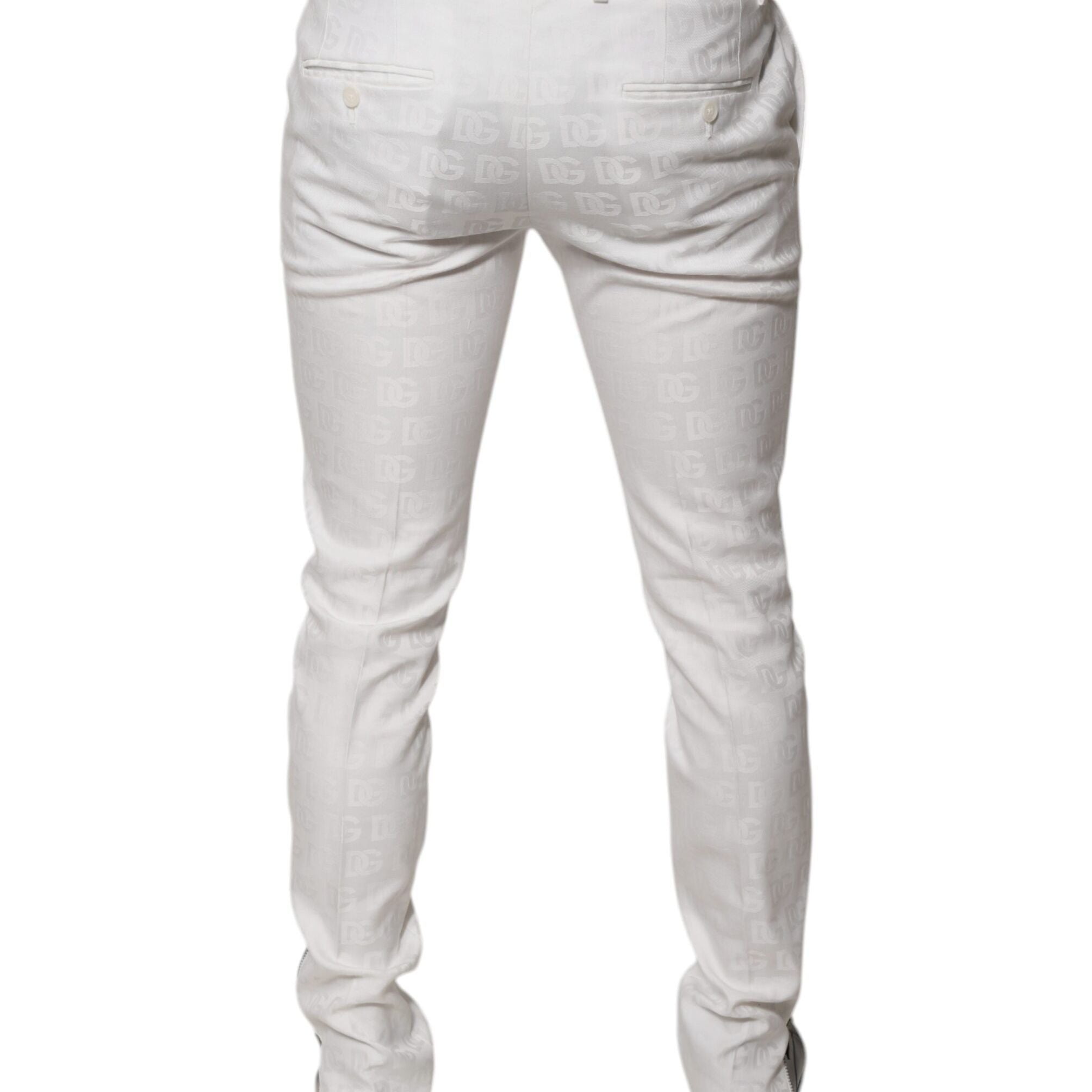 Dolce & Gabbana White Cotton Tapered Formal Dress Pants