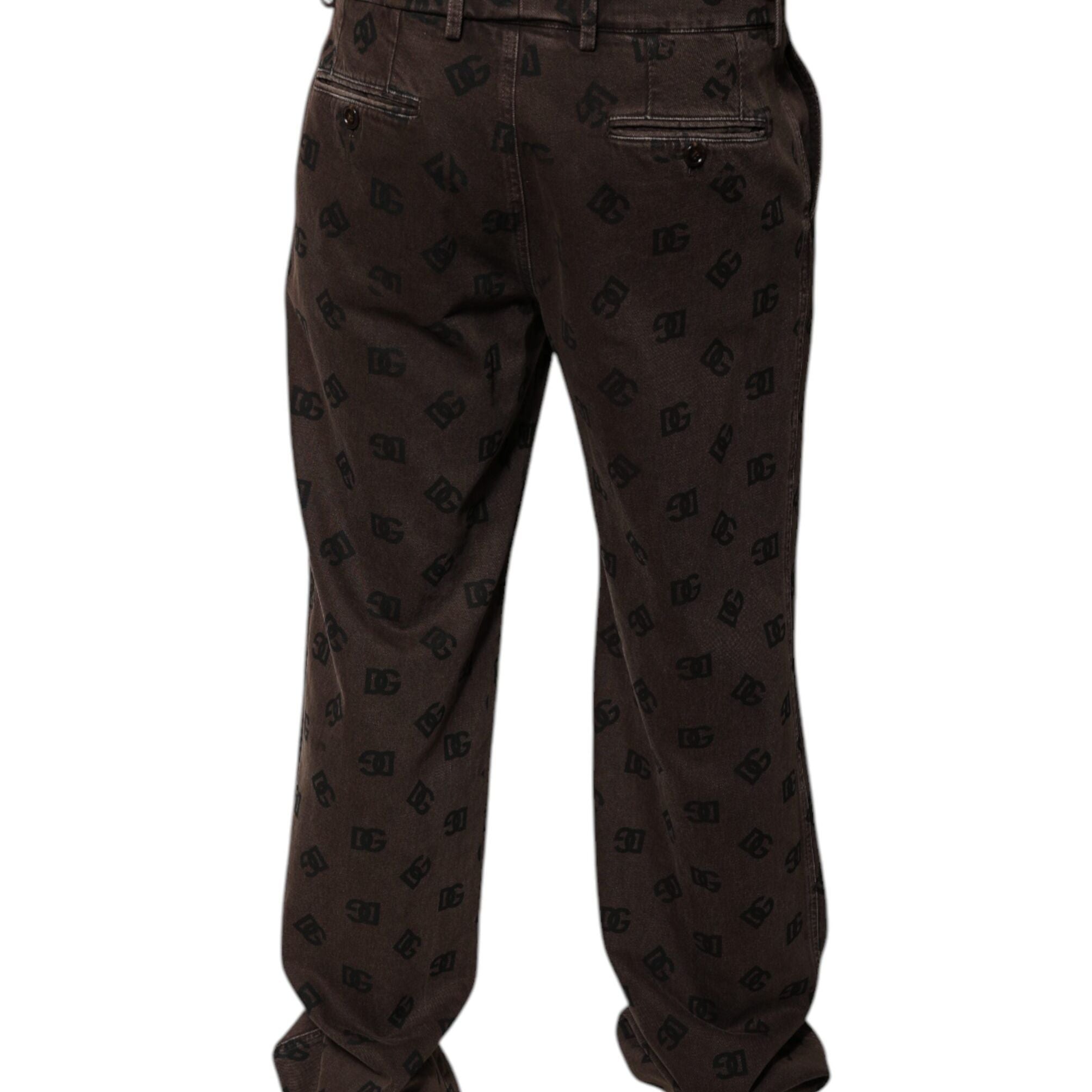 Dolce & Gabbana Brown Logo Cotton Straight Denim Jeans