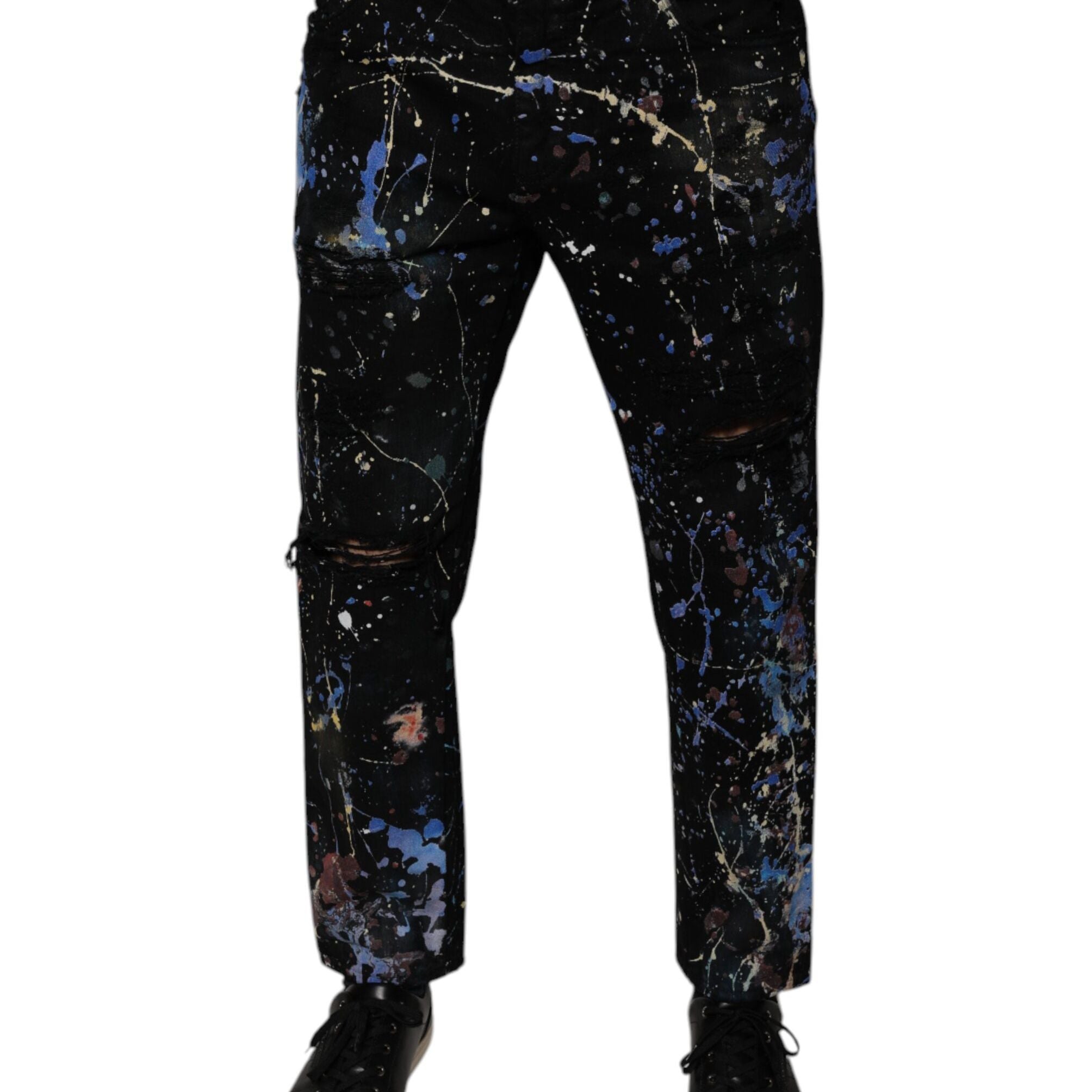 Dolce & Gabbana Black Color Splash Cotton Skinny Denim Jeans