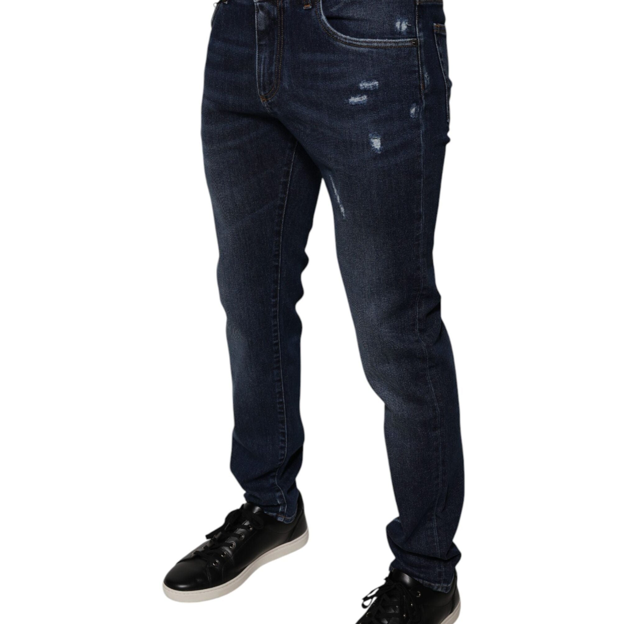 Dolce & Gabbana Dark Blue Cotton Logo Skinny Denim Jeans