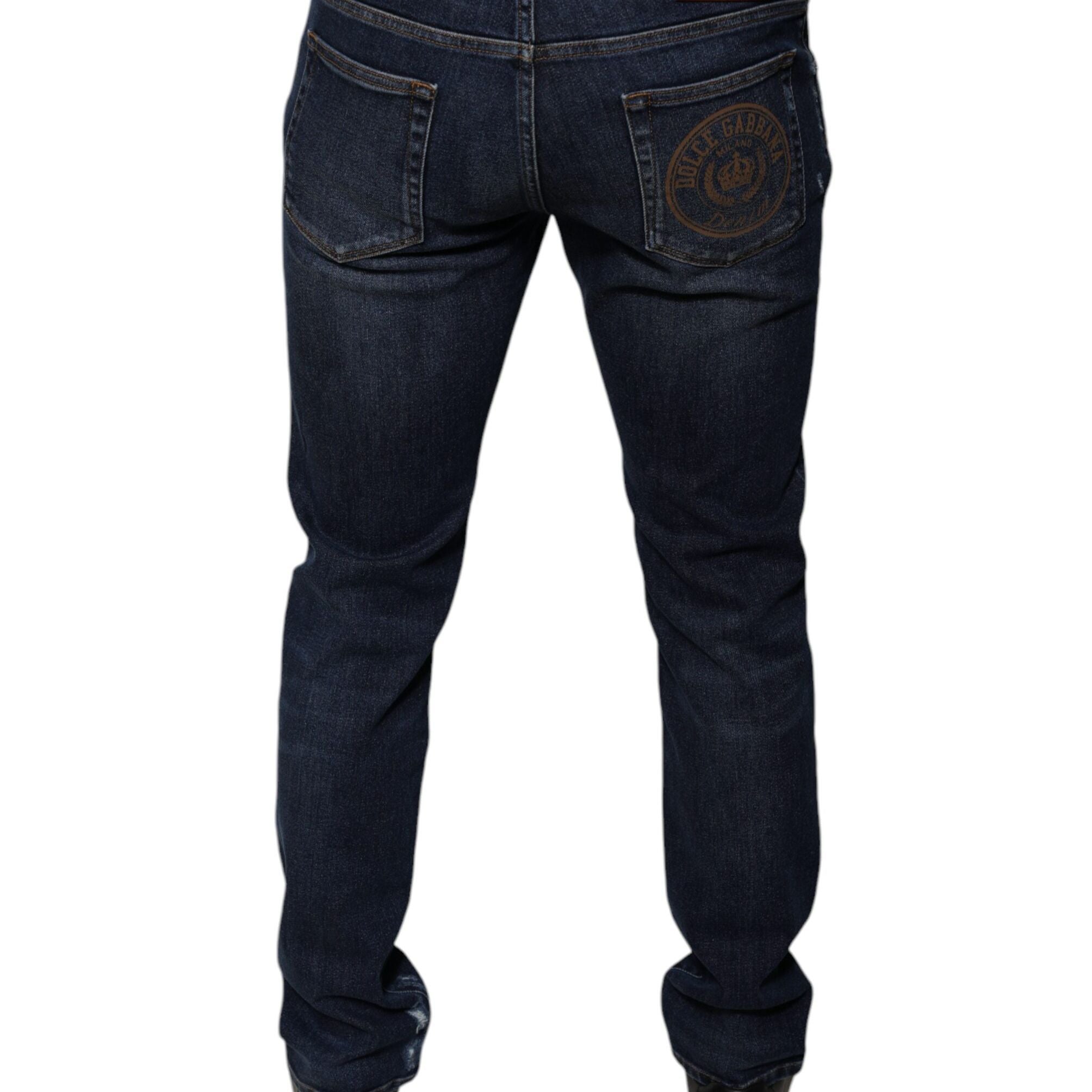 Dolce & Gabbana Dark Blue Cotton Logo Skinny Denim Jeans